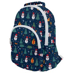 Snow Snowman Tree Christmas Tree Rounded Multi Pocket Backpack