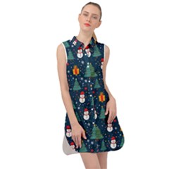 Snow Snowman Tree Christmas Tree Sleeveless Shirt Dress