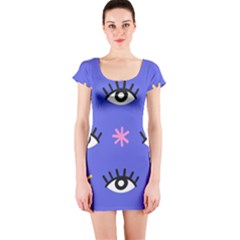 Eye Star Asterisk Pattern Background Short Sleeve Bodycon Dress