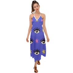 Eye Star Asterisk Pattern Background Halter Tie Back Dress 