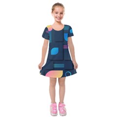 Gradient Geometric Shapes Dark Background Kids  Short Sleeve Velvet Dress by Ravend