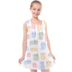 Cute Cat Colorful Cartoon Doodle Seamless Pattern Kids  Cross Back Dress