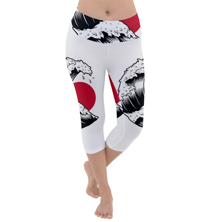 Japanese Sun & Wave Lightweight Velour Capri Yoga Leggings