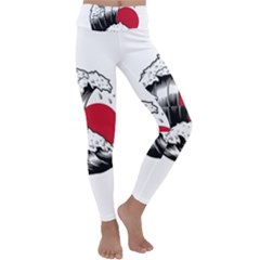 Japanese Sun & Wave Kids  Lightweight Velour Classic Yoga Leggings by Cendanart