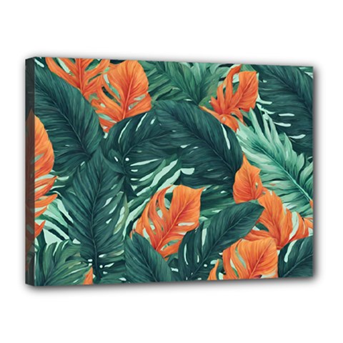 Green Tropical Leaves Canvas 16  X 12  (stretched)