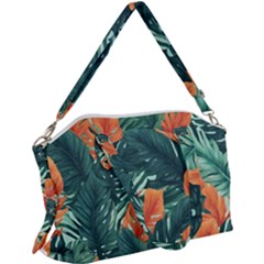 Green Tropical Leaves Canvas Crossbody Bag