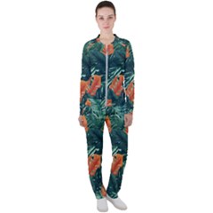 Green Tropical Leaves Casual Jacket And Pants Set