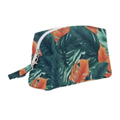 Green Tropical Leaves Wristlet Pouch Bag (medium)