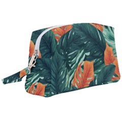 Green Tropical Leaves Wristlet Pouch Bag (large)