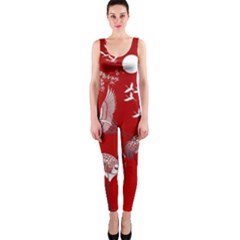 Japanese Crane Bird Art One Piece Catsuit