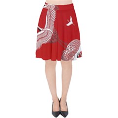 Japanese Crane Bird Art Velvet High Waist Skirt by Cendanart