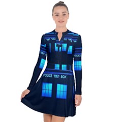Blue Tardis Doctor Who Police Call Box Long Sleeve Panel Dress by Cendanart