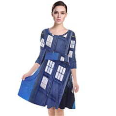 Tardis Doctor Who Space Blue Quarter Sleeve Waist Band Dress by Cendanart