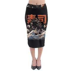 Sushi Dragon Japanese Midi Pencil Skirt by Bedest