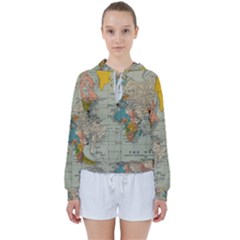 Vintage World Map Women s Tie Up Sweat