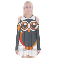 Owl Logo Velvet Long Sleeve Shoulder Cutout Dress by Ket1n9