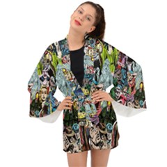 Vintage Horror Collage Pattern Long Sleeve Kimono by Ket1n9