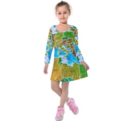 World Map Kids  Long Sleeve Velvet Dress by Ket1n9