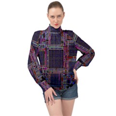 Cad Technology Circuit Board Layout Pattern High Neck Long Sleeve Chiffon Top by Ket1n9