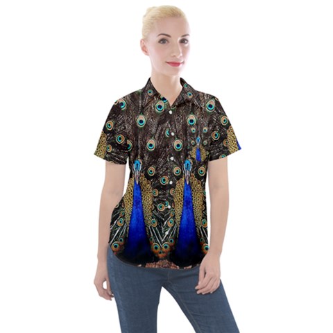 Peacock Women s Short Sleeve Pocket Shirt by Ket1n9