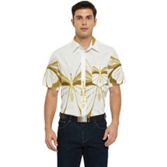 Simulated Gold Leaf Gilded Butterfly Men s Short Sleeve Pocket Shirt 