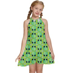 Alien Pattern- Kids  Halter Collar Waist Tie Chiffon Dress by Ket1n9