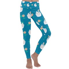 Elegant Swan Pattern With Water Lily Flowers Kids  Lightweight Velour Classic Yoga Leggings by Ket1n9