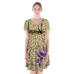 Traditional Art Batik Pattern Short Sleeve V-neck Flare Dress by Ket1n9