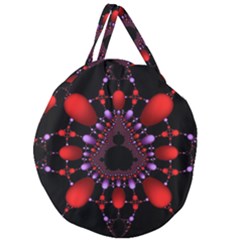 Fractal Red Violet Symmetric Spheres On Black Giant Round Zipper Tote by Ket1n9