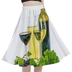 White Wine Red Wine The Bottle A-line Full Circle Midi Skirt With Pocket by Ket1n9