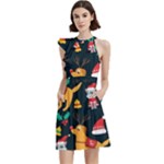 Funny Christmas Pattern Background Cocktail Party Halter Sleeveless Dress With Pockets