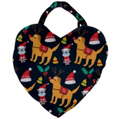 Funny Christmas Pattern Background Giant Heart Shaped Tote by Ket1n9