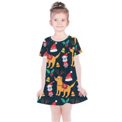 Funny Christmas Pattern Background Kids  Simple Cotton Dress by Ket1n9