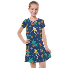 Colorful Funny Christmas Pattern Kids  Cross Web Dress by Ket1n9