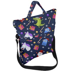 Colorful Funny Christmas Pattern Fold Over Handle Tote Bag by Ket1n9