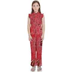 Red Peacock Floral Embroidered Long Qipao Traditional Chinese Cheongsam Mandarin Kids  Sleeveless Ruffle Edge Band Collar Chiffon One Piece by Ket1n9