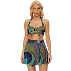 Peacock Feather Vintage Style Bikini Top And Skirt Set  by Ket1n9