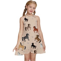 Horses For Courses Pattern Kids  Halter Collar Waist Tie Chiffon Dress by Ket1n9