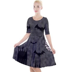 Halloween Background Halloween Scene Quarter Sleeve A-line Dress by Ket1n9