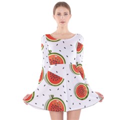 Seamless Background Pattern-with-watermelon Slices Long Sleeve Velvet Skater Dress by Ket1n9