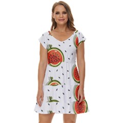 Seamless Background Pattern-with-watermelon Slices Short Sleeve Tiered Mini Dress by Ket1n9