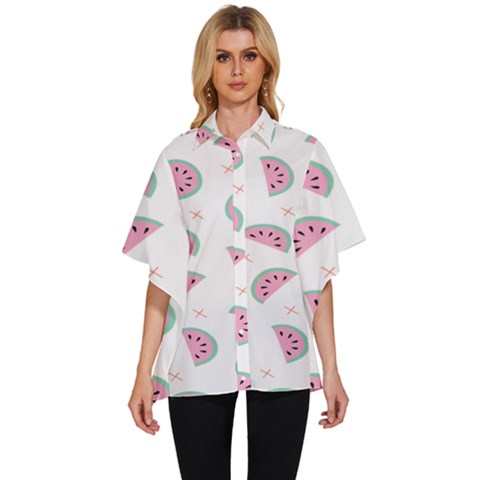 Fresh Watermelon Slices Texture Women s Batwing Button Up Shirt by Ket1n9