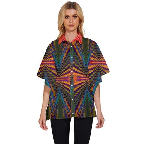 Casanova Abstract Art-colors Cool Druffix Flower Freaky Trippy Women s Batwing Button Up Shirt by Ket1n9