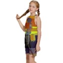 Abstract Vibrant Colour Kids  Halter Collar Waist Tie Chiffon Dress View2