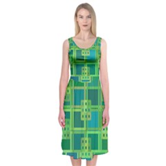 Green Abstract Geometric Midi Sleeveless Dress