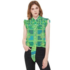Green Abstract Geometric Frill Detail Shirt