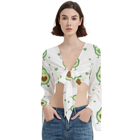 Cute Seamless Pattern With Avocado Lovers Trumpet Sleeve Cropped Top by Ket1n9