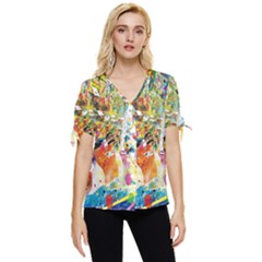 Multicolor Anime Colors Colorful Bow Sleeve Button Up Top by Ket1n9