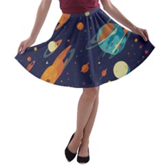 Space Galaxy Planet Universe Stars Night Fantasy A-line Skater Skirt by Ket1n9