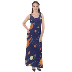 Space Galaxy Planet Universe Stars Night Fantasy Sleeveless Velour Maxi Dress by Ket1n9